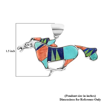 Santa Fe Style Multi Gemstone Running Horse Pendant in Sterling Silver 13.40 Grams 2.10 ctw