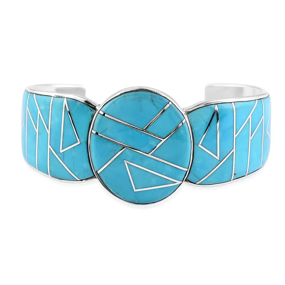SANTA FE Style Turquoise Cuff Bracelet in Sterling Silver (6.50 In) 40.10 Grams 3.50 ctw image number 0
