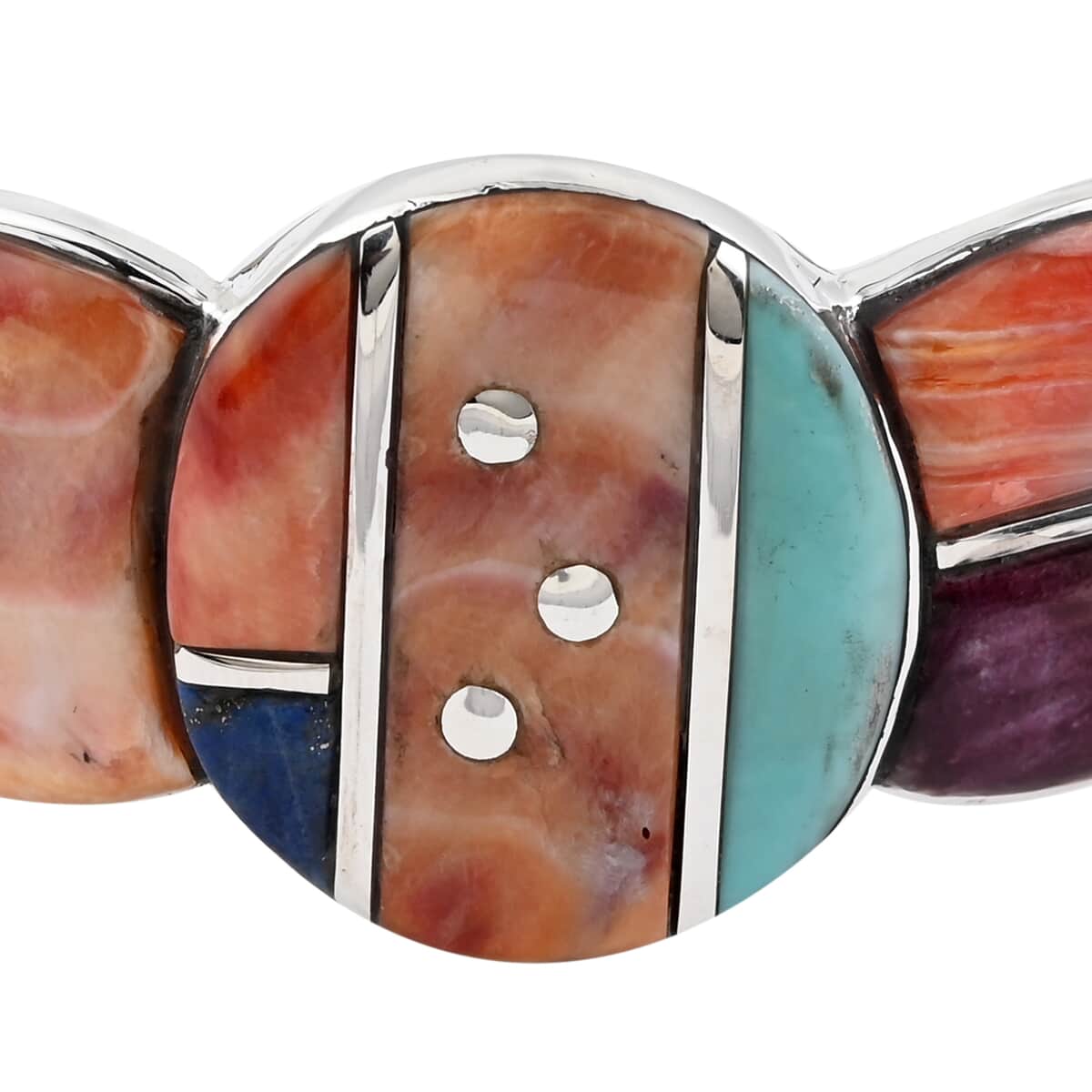 Santa Fe Style Multi Gemstone Cuff Bracelet in Sterling Silver (6.50 In) 40.10 Grams 1.25 ctw image number 2