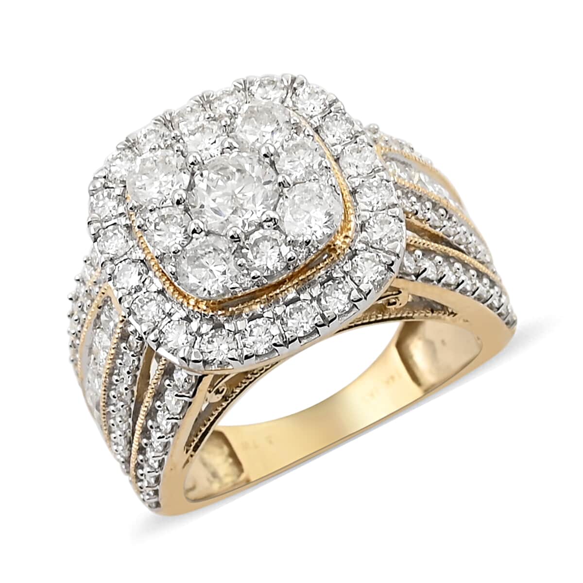 NY CLOSEOUT 14K Yellow Gold G-H I1 Diamond Cluster Ring (Size 7.0) 9.50 Grams 3.00 ctw image number 0