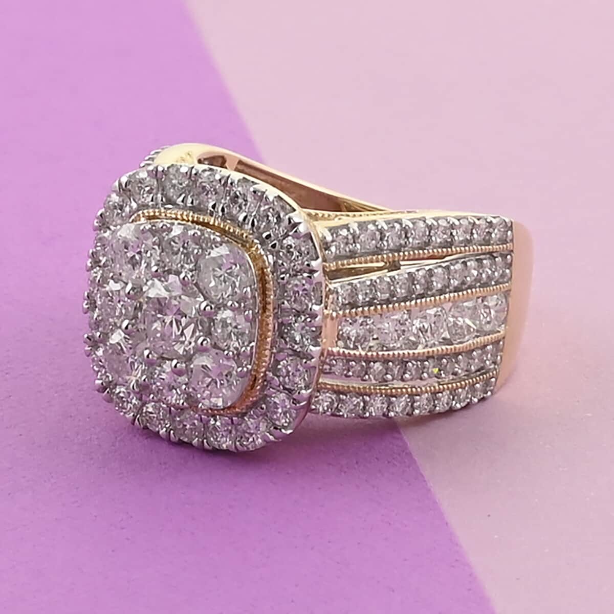 NY CLOSEOUT 14K Yellow Gold G-H I1 Diamond Cluster Ring (Size 7.0) 9.50 Grams 3.00 ctw image number 1