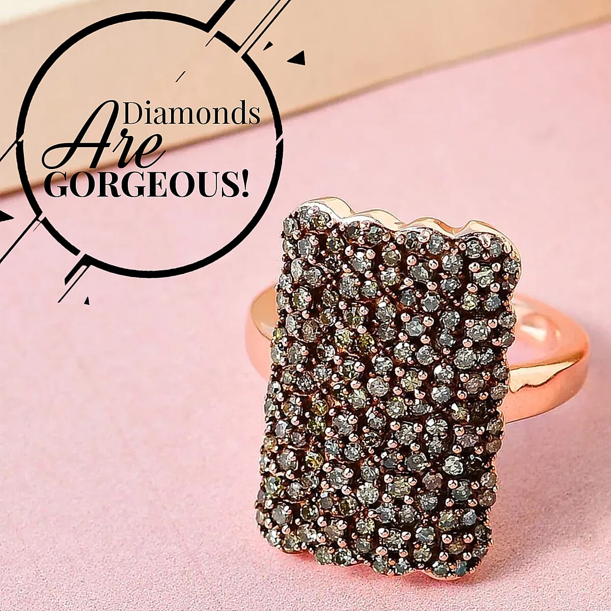 Natural Champagne Diamond 1.00 ctw Cluster Ring in Vermeil RG Over Sterling Silver, Statement Rings For Women (Size 6.00) image number 1