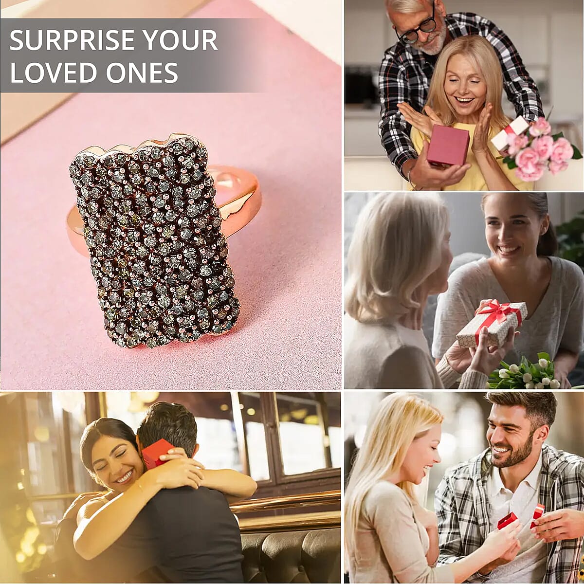 Natural Champagne Diamond 1.00 ctw Cluster Ring in Vermeil RG Over Sterling Silver, Statement Rings For Women (Size 6.00) image number 3