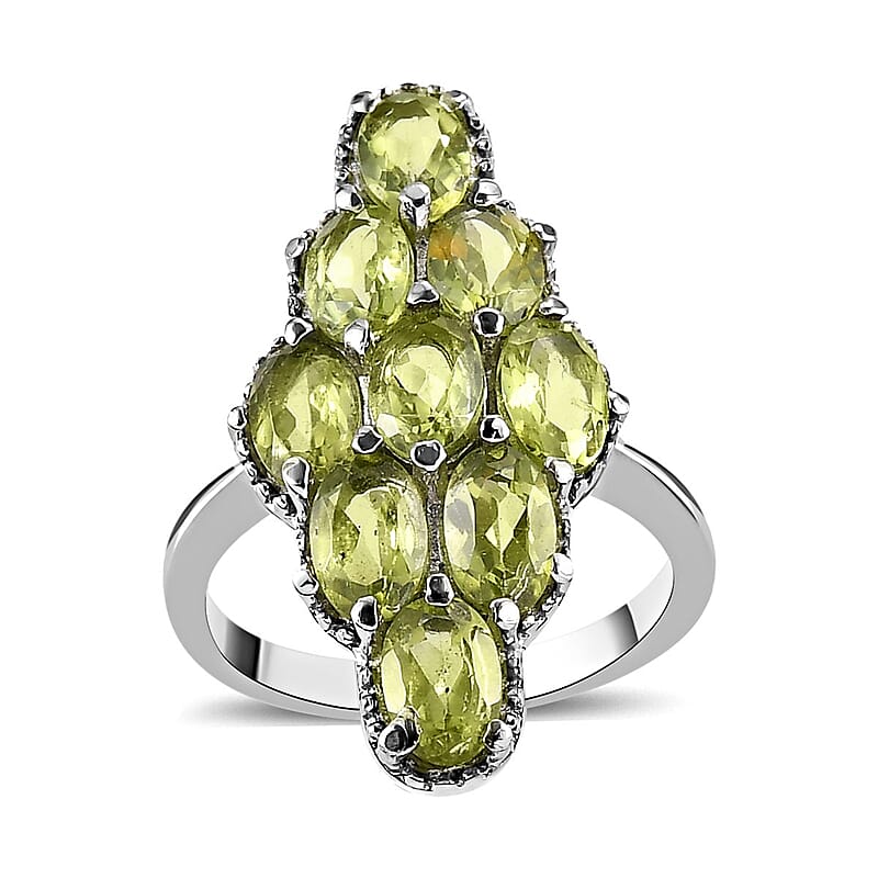 Peridot Elongated Ring in Stainless Steel (Size 10.0) 4.25 ctw