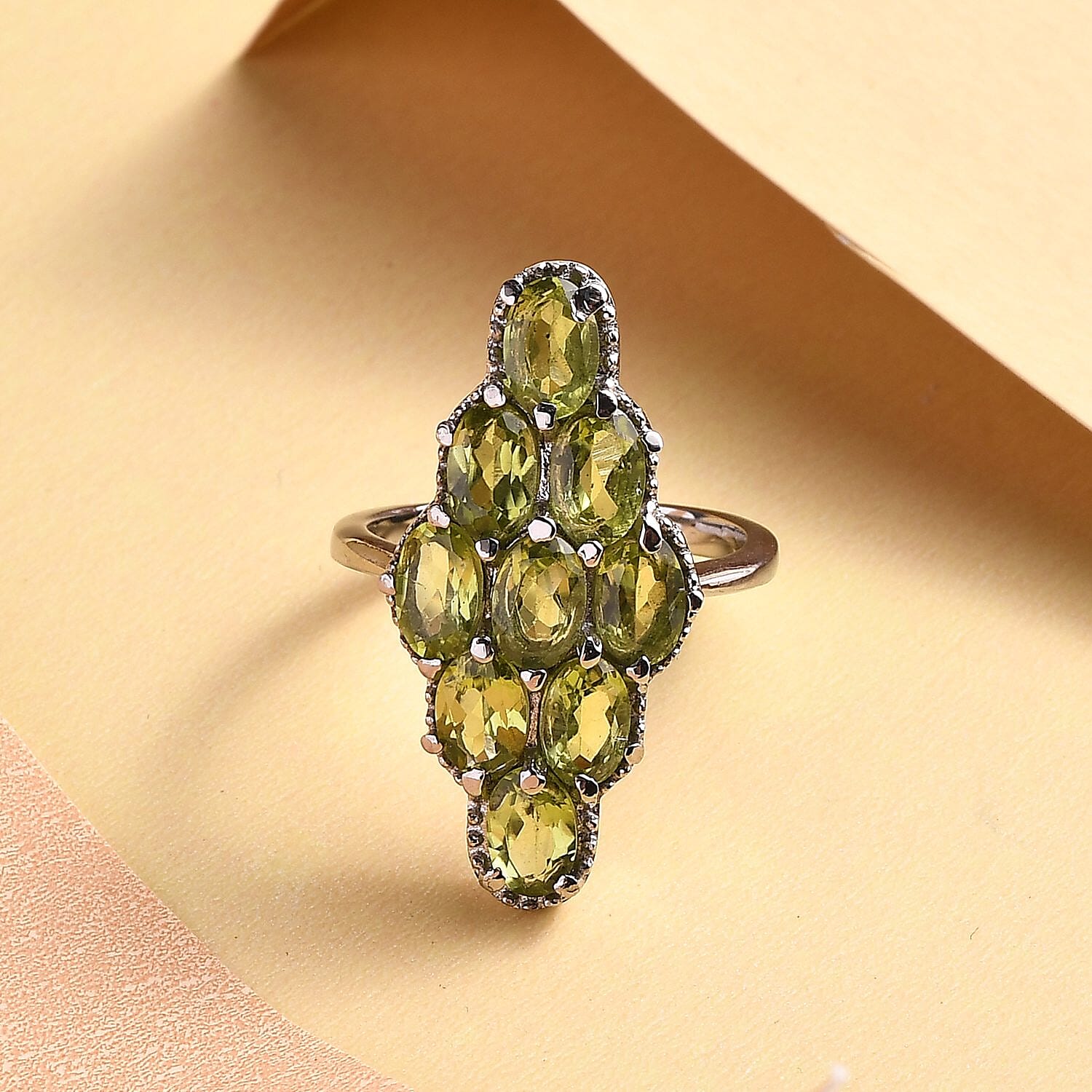 Peridot Elongated Ring in Stainless Steel (Size 10.0) 4.25 ctw