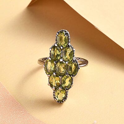Peridot Elongated Ring in Stainless Steel (Size 10.0) 4.25 ctw