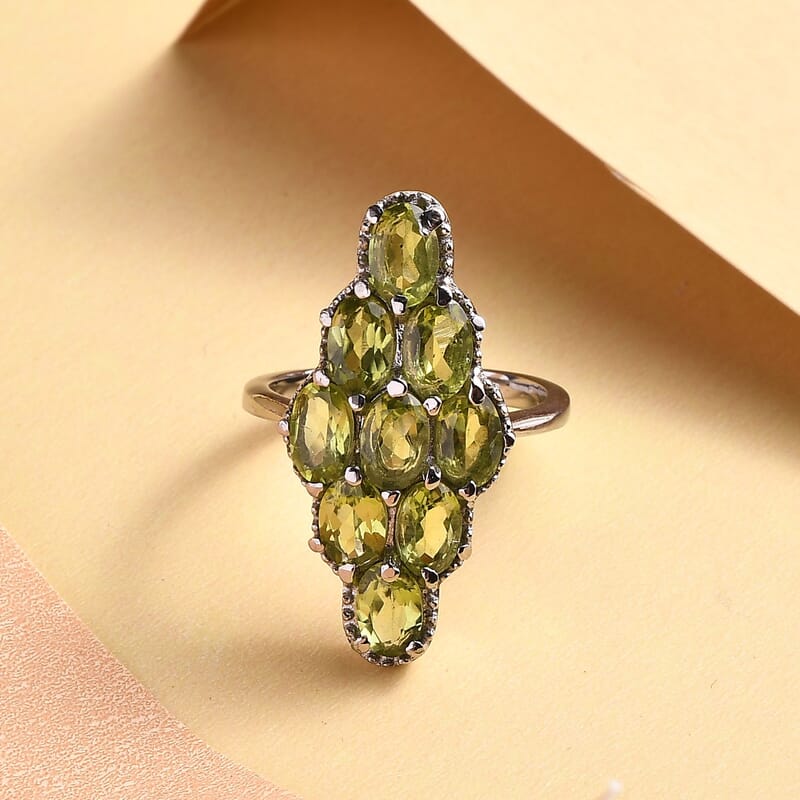 Peridot Elongated Ring in Stainless Steel (Size 10.0) 4.25 ctw