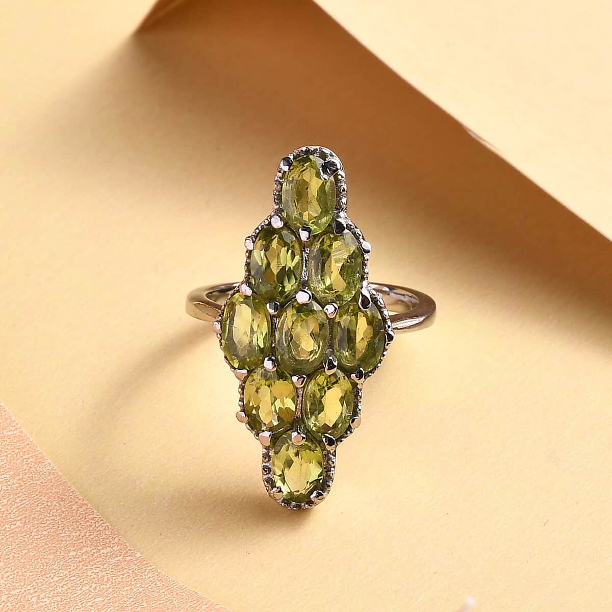 Peridot Elongated Ring in Stainless Steel (Size 10.0) 4.25 ctw image number 1