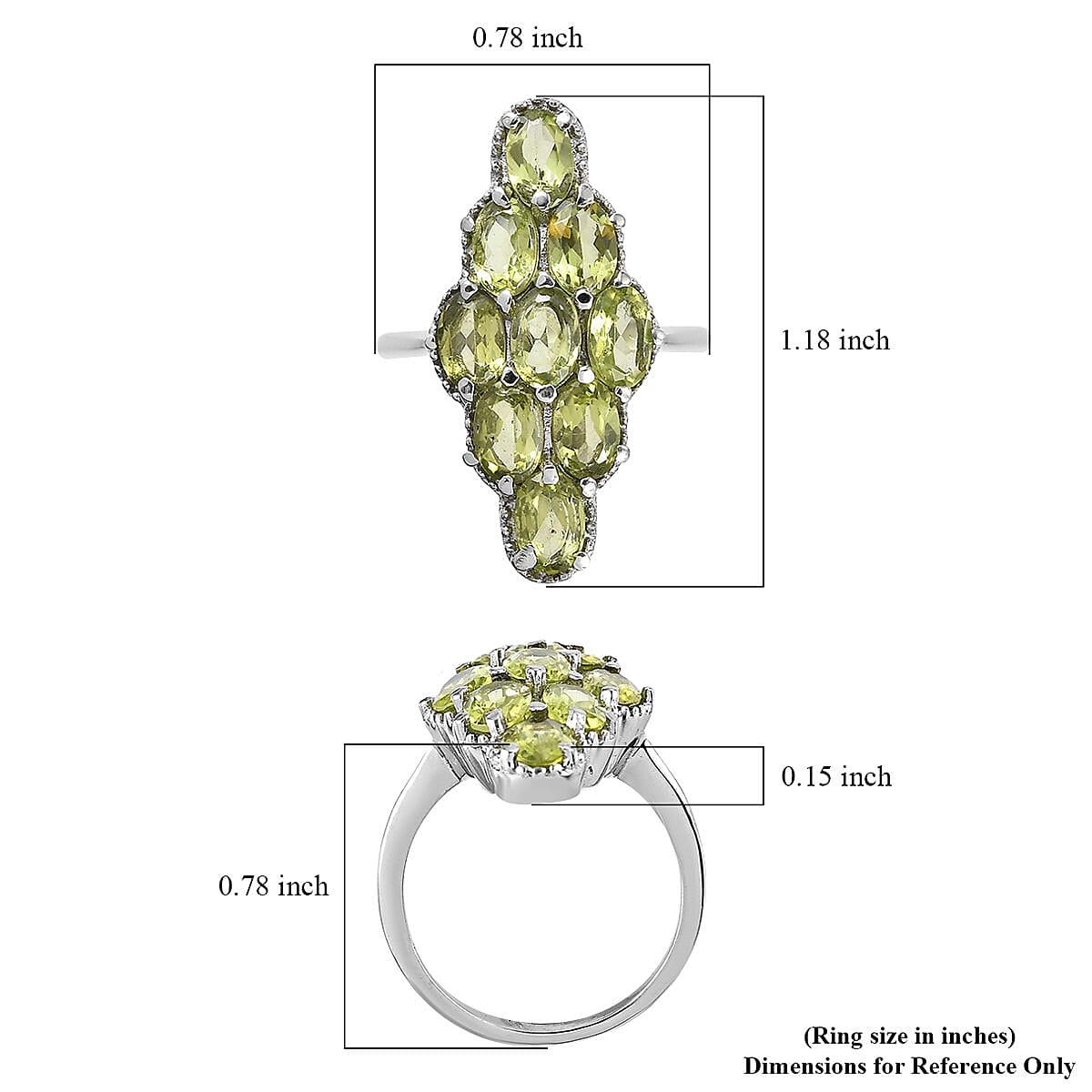 Peridot Elongated Ring in Stainless Steel (Size 10.0) 4.25 ctw