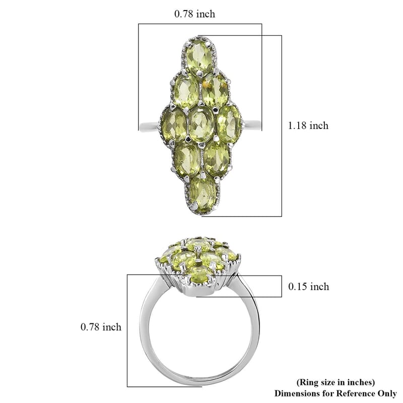 Peridot Elongated Ring in Stainless Steel (Size 10.0) 4.25 ctw