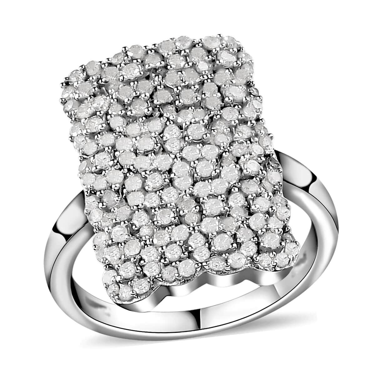 Diamond Cluster Ring in Platinum Over Sterling Silver,Statement Rings For Women 1.00 ctw image number 0