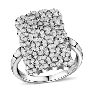 Diamond Cluster Ring in Platinum Over Sterling Silver,Statement Rings For Women 1.00 ctw
