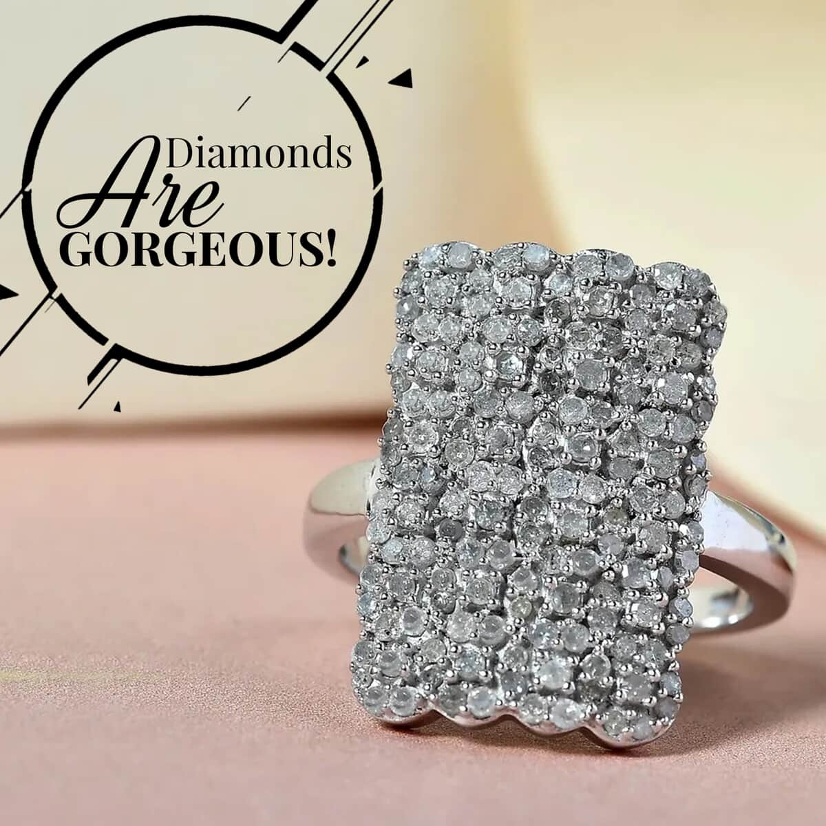 Diamond Cluster Ring in Platinum Over Sterling Silver,Statement Rings For Women 1.00 ctw image number 1