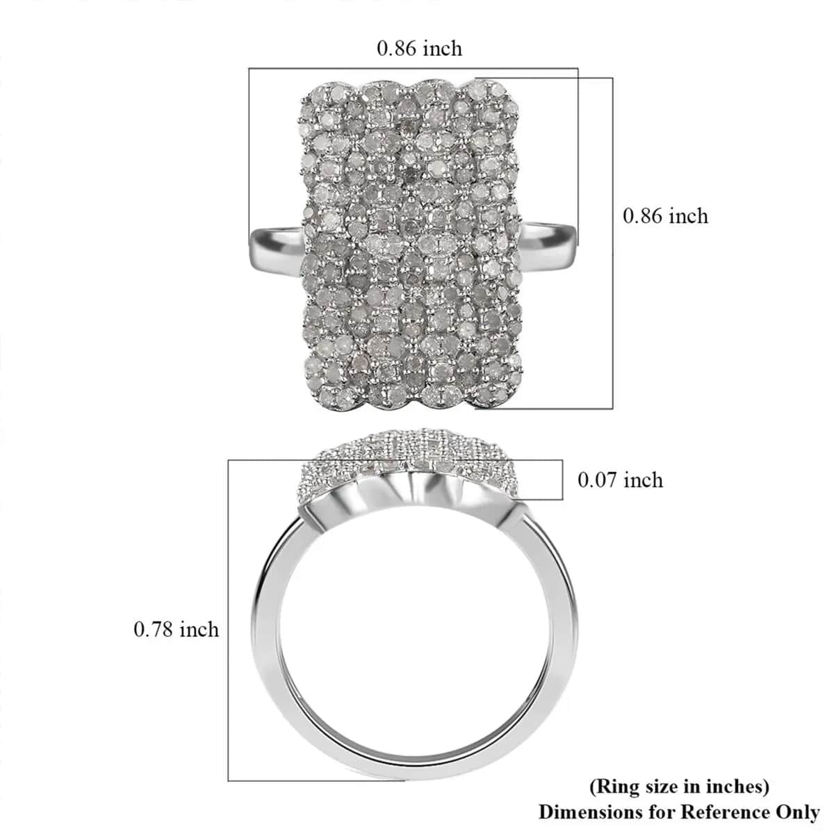 Diamond Cluster Ring in Platinum Over Sterling Silver,Statement Rings For Women 1.00 ctw image number 6