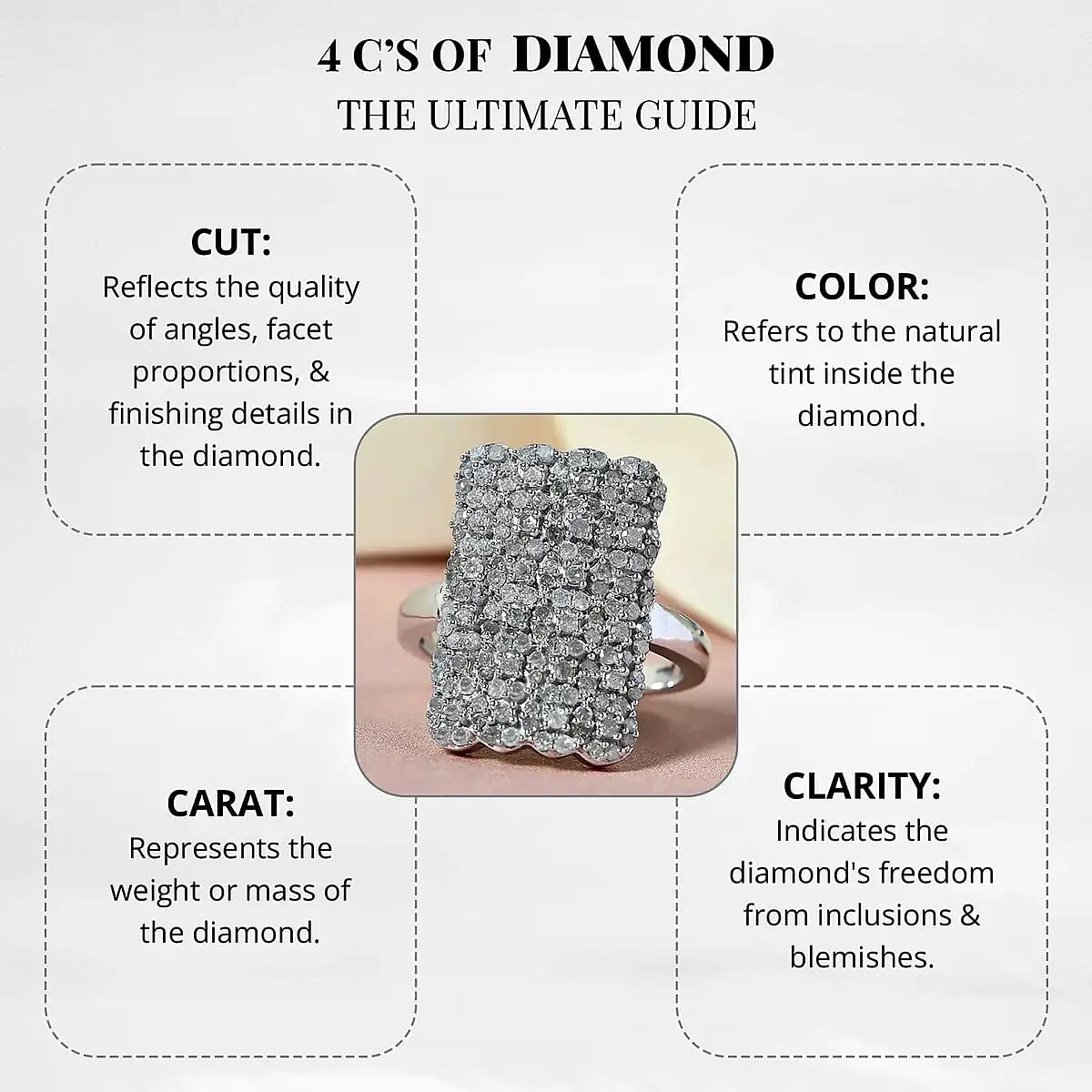 Diamond Cluster Ring in Platinum Over Sterling Silver,Statement Rings For Women 1.00 ctw image number 3