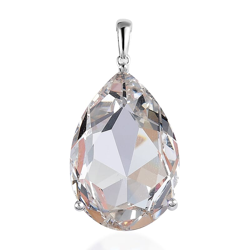 White Crystal Solitaire Pendant in Sterling Silver
