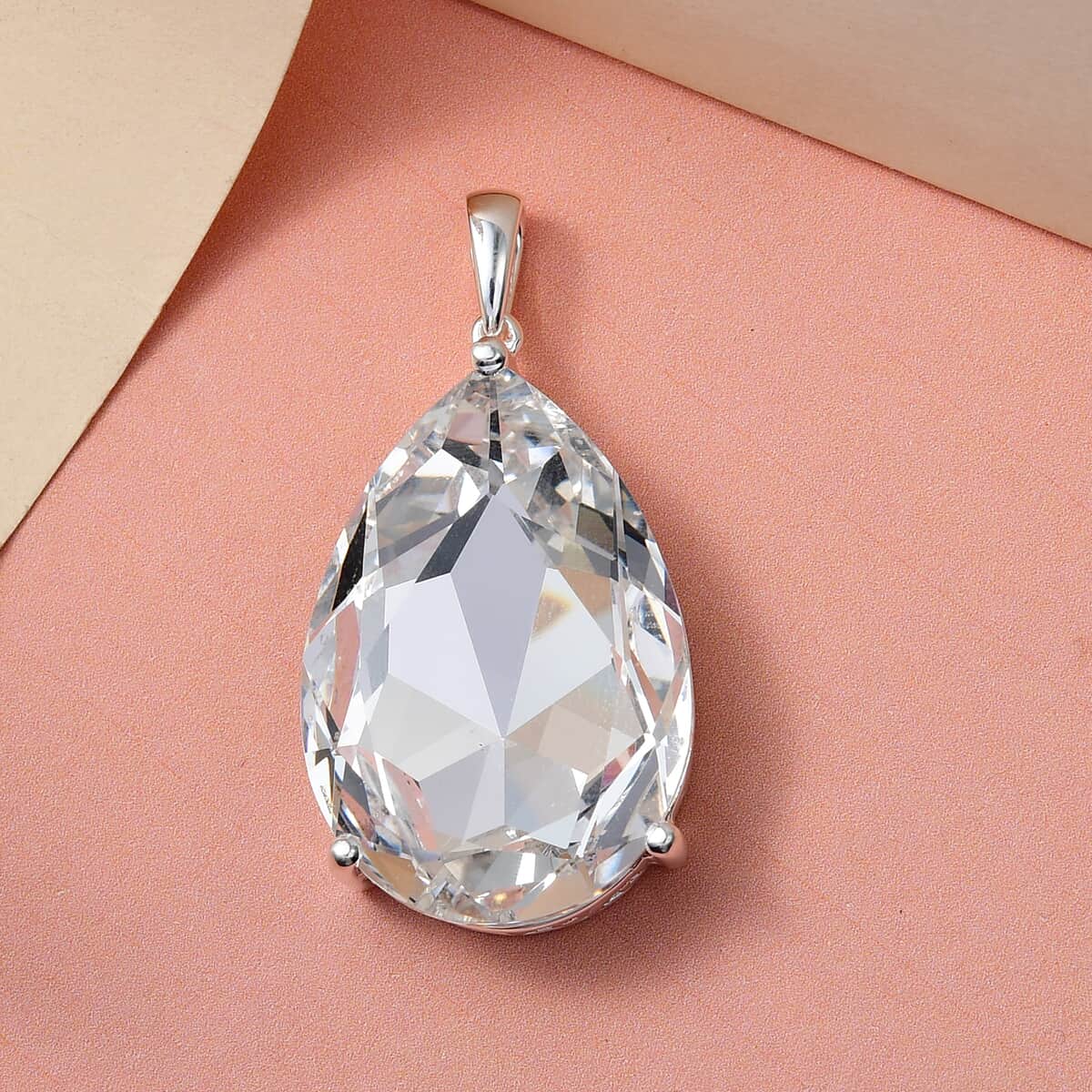 White Crystal Solitaire Pendant in Sterling Silver image number 1