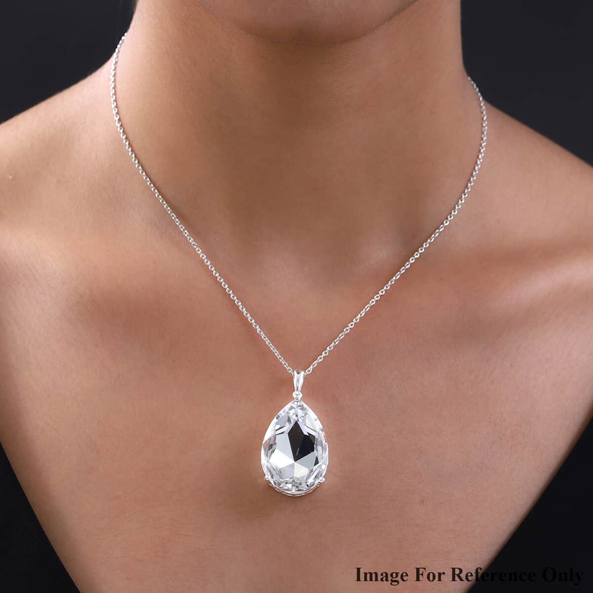 White Crystal Solitaire Pendant in Sterling Silver image number 2