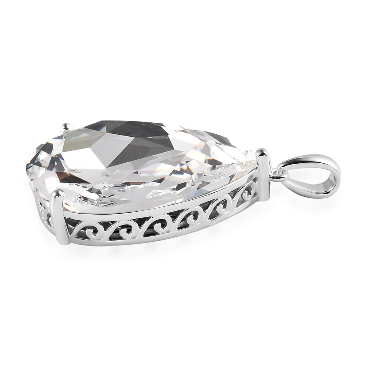 White Crystal Solitaire Pendant in Sterling Silver image number 3