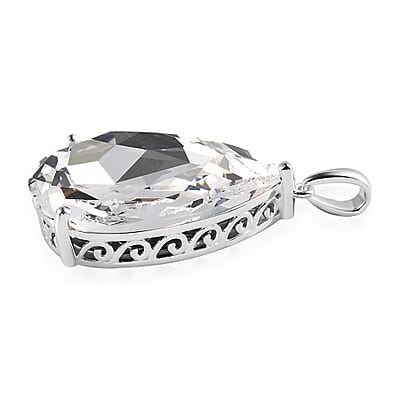 White Crystal Solitaire Pendant in Sterling Silver