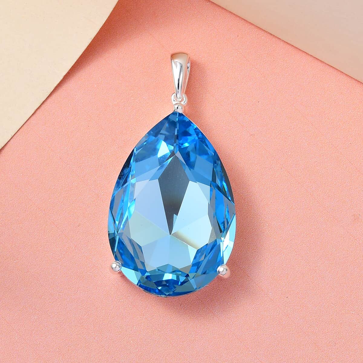 Aquamarine Color Crystal Solitaire Pendant in Sterling Silver image number 1