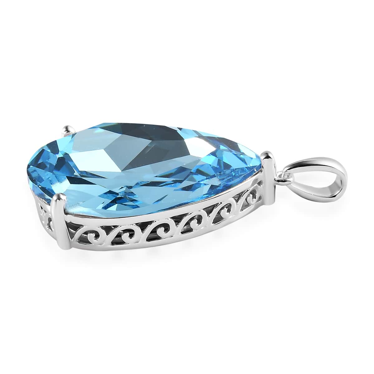 Aquamarine Color Crystal Solitaire Pendant in Sterling Silver image number 3