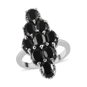 Thai Black Spinel Elongated Ring in Stainless Steel (Size 10.0) 5.20 ctw