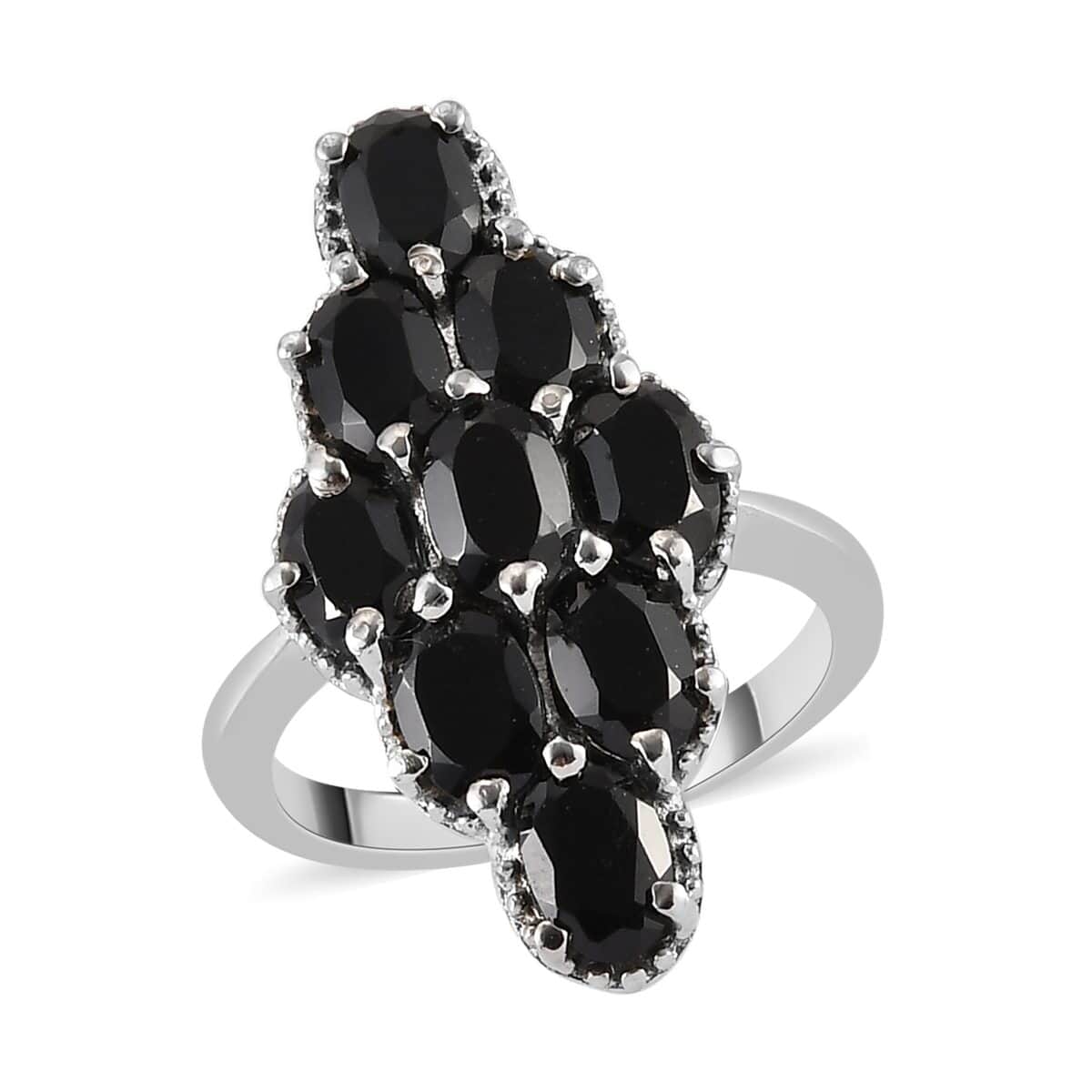 Thai Black Spinel Elongated Ring in Stainless Steel (Size 5.0) 5.20 ctw image number 0