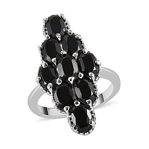 Thai Black Spinel Elongated Ring in Stainless Steel (Size 6.0) 5.20 ctw