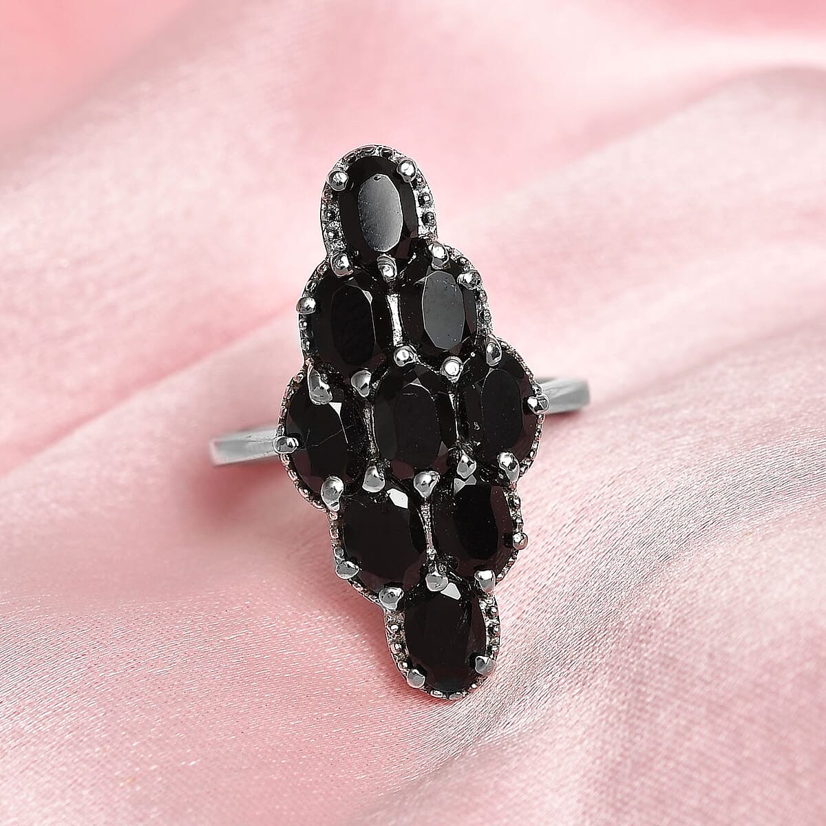 Thai Black Spinel Elongated Ring in Stainless Steel (Size 7.0) 5.20 ctw image number 1