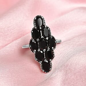 Thai Black Spinel Elongated Ring in Stainless Steel (Size 7.0) 5.20 ctw