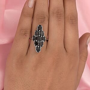 Thai Black Spinel Elongated Ring in Stainless Steel (Size 7.0) 5.20 ctw