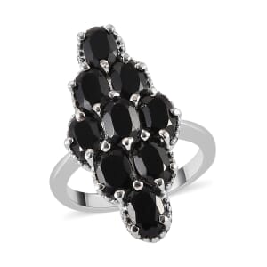 Thai Black Spinel Elongated Ring in Stainless Steel (Size 8.0) 5.20 ctw