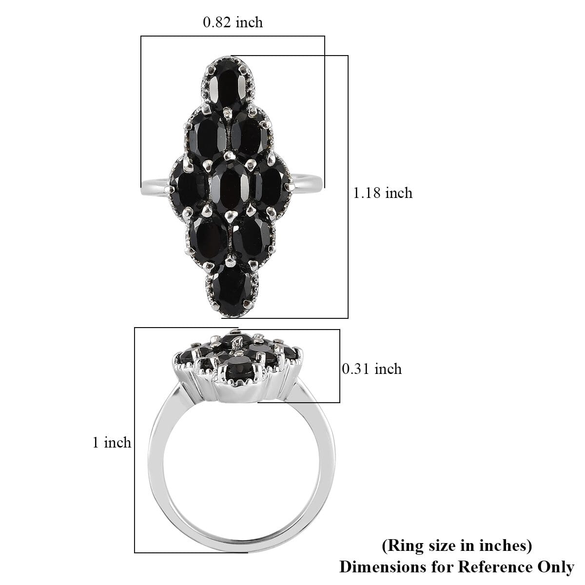 Thai Black Spinel Elongated Ring in Stainless Steel (Size 8.0) 5.20 ctw image number 5