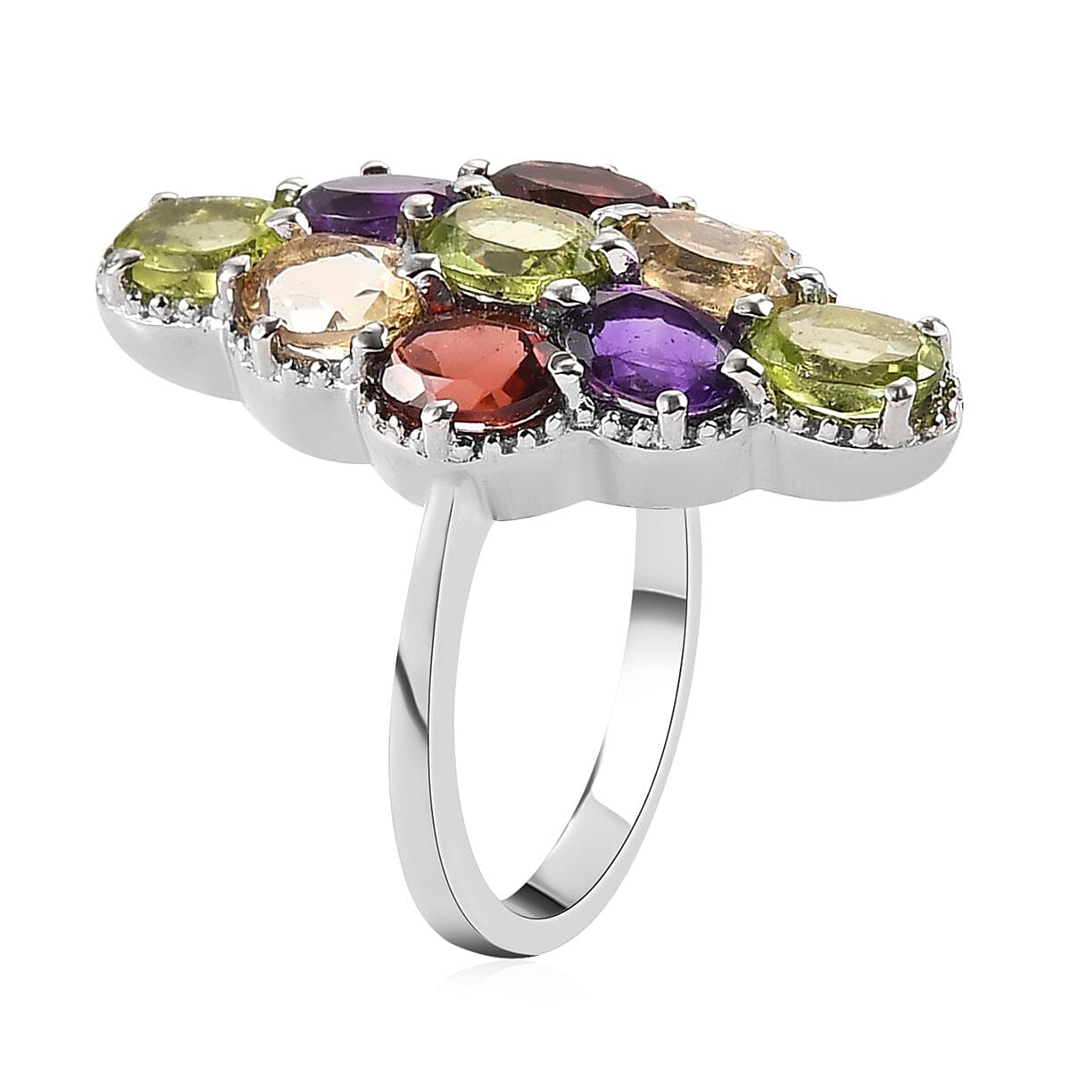 Multi Gemstone Elongated Ring in Stainless Steel (Size 5.0) 4.40 ctw image number 3