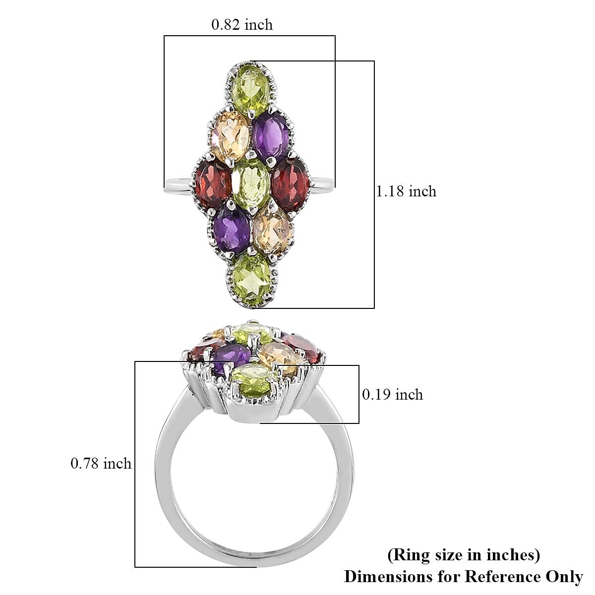 Multi Gemstone Elongated Ring in Stainless Steel (Size 5.0) 4.40 ctw image number 5