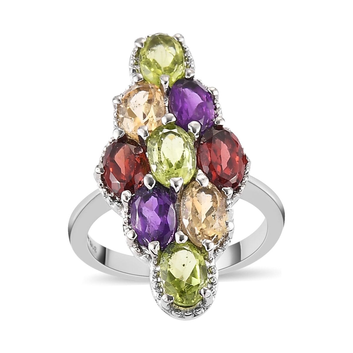 Multi Gemstone Elongated Ring in Stainless Steel (Size 9.0) 4.40 ctw image number 0