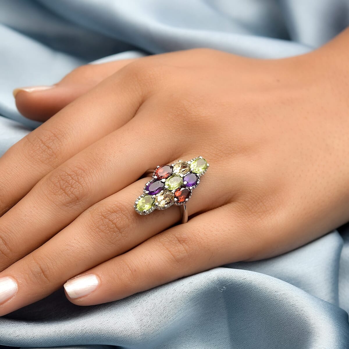 Multi Gemstone Elongated Ring in Stainless Steel (Size 9.0) 4.40 ctw image number 2
