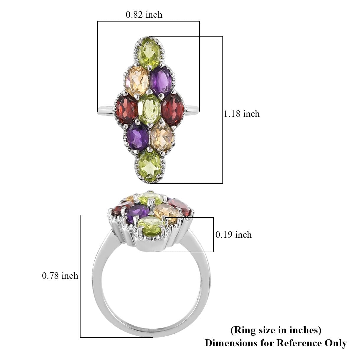 Multi Gemstone Elongated Ring in Stainless Steel (Size 9.0) 4.40 ctw image number 5