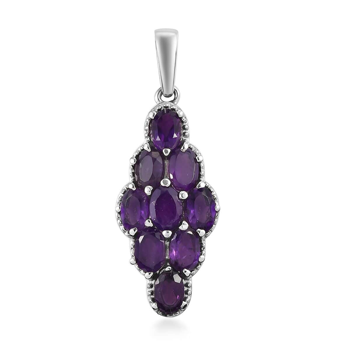 Amethyst Elongated Pendant in Stainless Steel 3.50 ctw , Tarnish-Free, Waterproof, Sweat Proof Jewelry image number 0