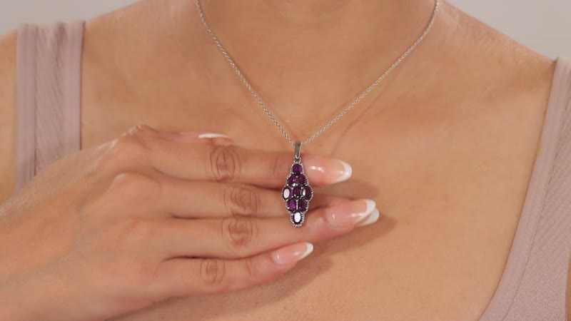Doorbuster Amethyst Elongated Pendant in Stainless Steel 4.25 ctw