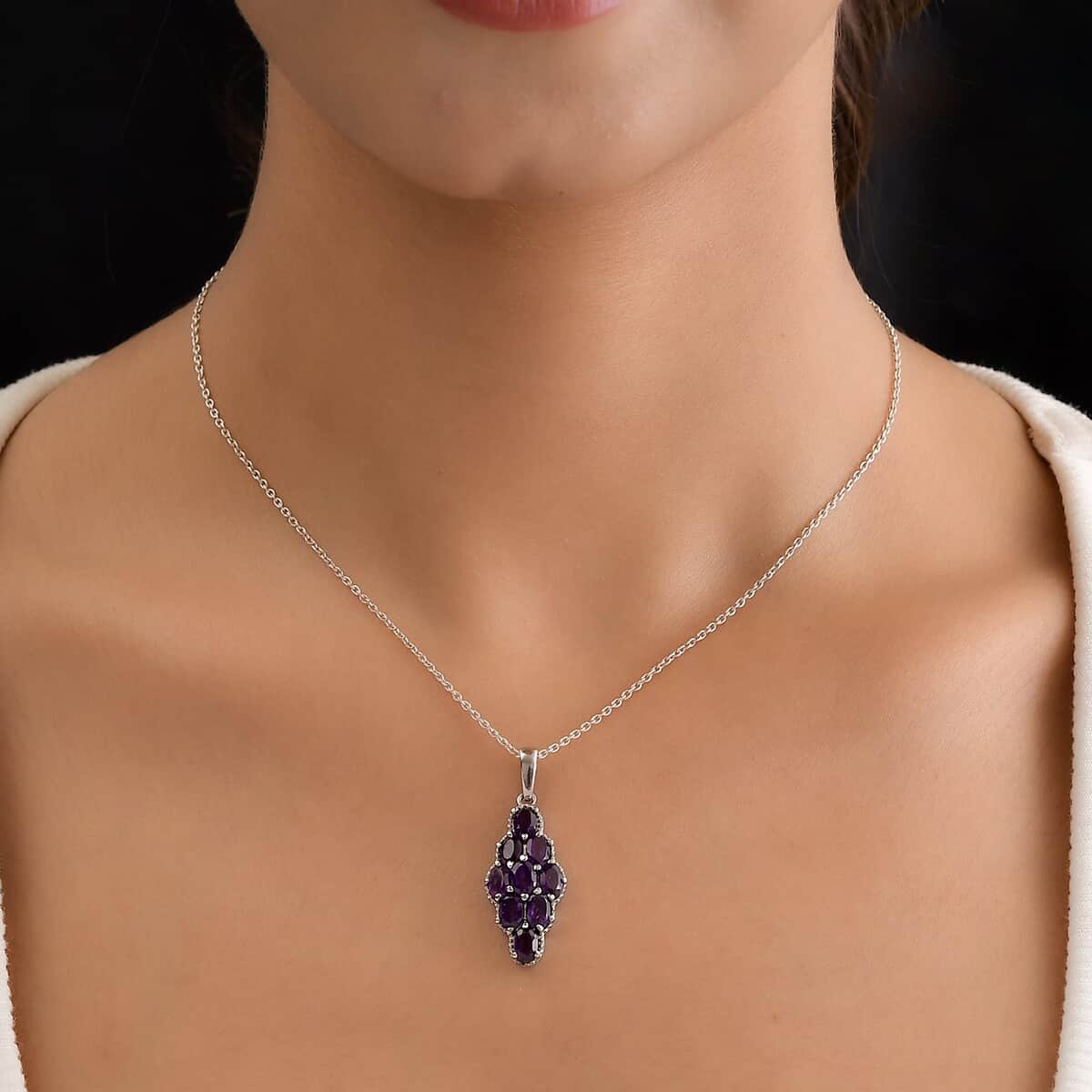 Amethyst Elongated Pendant in Stainless Steel 3.50 ctw , Tarnish-Free, Waterproof, Sweat Proof Jewelry image number 1