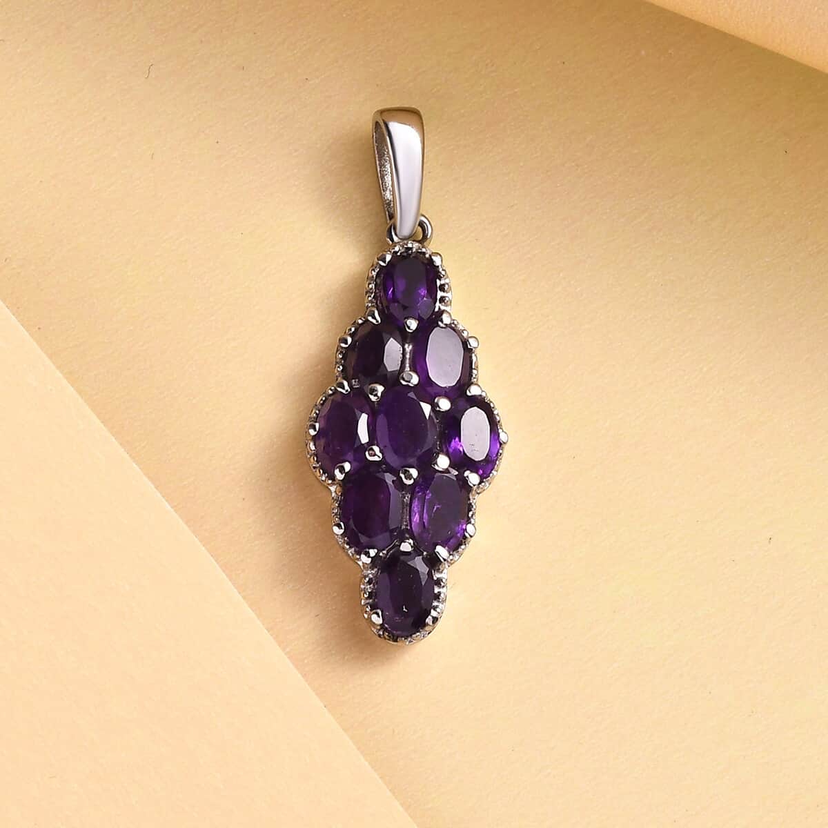Amethyst Elongated Pendant in Stainless Steel 3.50 ctw , Tarnish-Free, Waterproof, Sweat Proof Jewelry image number 2