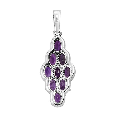 Amethyst 3.50 ctw Elongated Pendant without Chain in Stainless Steel, Tarnish-Free, Waterproof, Sweat Proof Jewelry