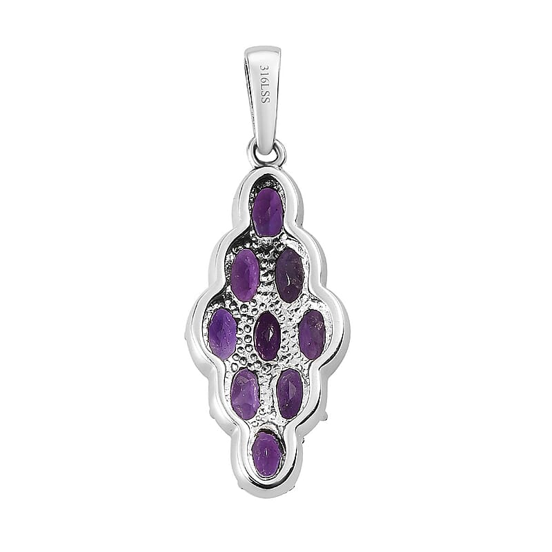Amethyst 3.50 ctw Elongated Pendant without Chain in Stainless Steel, Tarnish-Free, Waterproof, Sweat Proof Jewelry