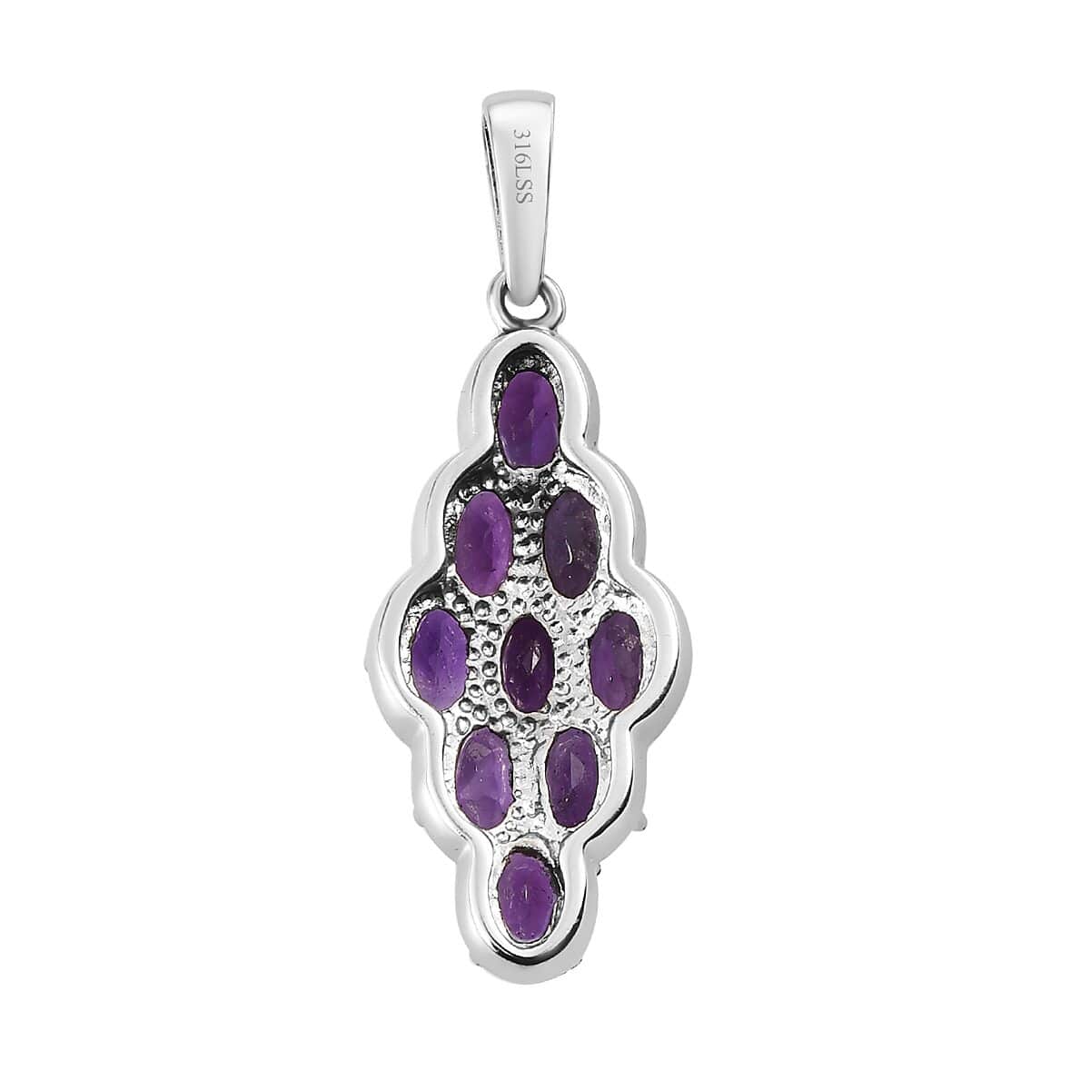 Amethyst Elongated Pendant in Stainless Steel 3.50 ctw , Tarnish-Free, Waterproof, Sweat Proof Jewelry image number 4