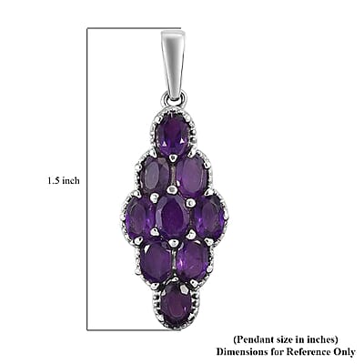 Amethyst 3.50 ctw Elongated Pendant without Chain in Stainless Steel, Tarnish-Free, Waterproof, Sweat Proof Jewelry