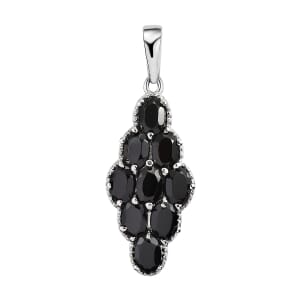 Thai Black Spinel 5.20 ctw Elongated Pendant without Chain in Stainless Steel, Tarnish-Free, Waterproof, Sweat Proof Jewelry