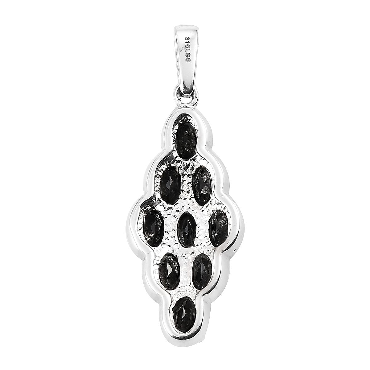Thai Black Spinel 5.20 ctw Elongated Pendant without Chain in Stainless Steel, Tarnish-Free, Waterproof, Sweat Proof Jewelry