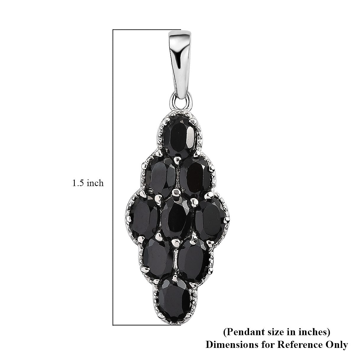 Thai Black Spinel 5.20 ctw Elongated Pendant without Chain in Stainless Steel, Tarnish-Free, Waterproof, Sweat Proof Jewelry